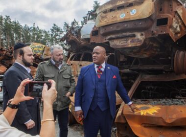 Donald Trump's top pastor, Mark Burns, visited war crime sites in Ukraine on the third anniversary of Bucha's liberation from the Russian occupation.