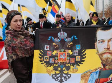 isw putin uses nationalism tradition militarize russian society participants 2015 russky far-right rally russia display portrait russia's last emperor nicholas ii reflecting growing influence imperialism contemporary politics moscow artyom sizov/