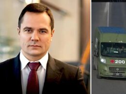 Dmytro Komarnytskyi and a Military Vehicle Reserved for Fallen Soldiers Allegedly Used in His Escape from Ukraine. Photo: Collage by Euromaidan Press.