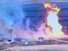 russia strikes ukraine’s gas site accuses kyiv what appears moscow's false flag sudzha station fire measuring russia's kursk oblast which blames ukraine while says facility even under russian control attack