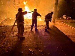 russians target ukraine 70 missiles 145 drones killing 11 injuring 102 civilians zhytomyr oblast firefighters after first wave russian air attack overnight 24 2025 dd2f47b248f98efb occupying forces carried out massive