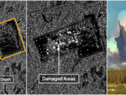 satellite images reveal extensive damage russia's 51st grau arsenal vladimir oblast synthetic aperture radar before (l) after (c) explosions 22 2025 one massive facility (screenshot telegram/exilenova+) grau-51-ammo-depo-goes-boom major ammunition depot