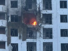 A damaged residential building in Novorossiysk, Russia's Krasnodar Krai.