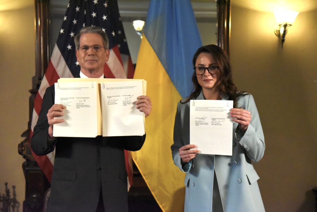 Ukraine's Minister of Economy Yulia Svyrydenko (right) and US Treasury Secretary Scott Bessent (left) signed an agreement to create a joint investment fund aimed at rebuilding Ukraine and attracting global investments to the country.