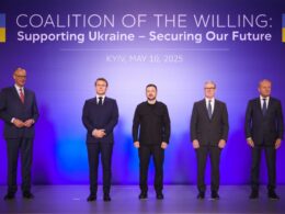 germany halt public reports arms sent ukraine left right german chancellor friedrich merz french president emmanuel macron ukranian voloydmyr zelenskyy british prime minister keir starmer polish donald tusk mariinskyi palace