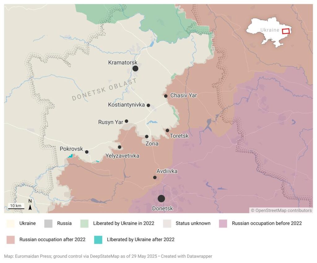 Map of Chasiv Yar Kostiantynivka Donbas