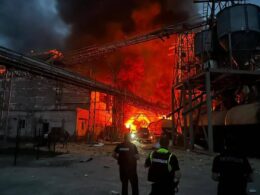 The aftermath of a Russian attack on a Poltava refinery in August 2023.