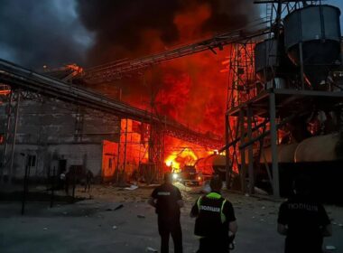 The aftermath of a Russian attack on a Poltava refinery in August 2023.