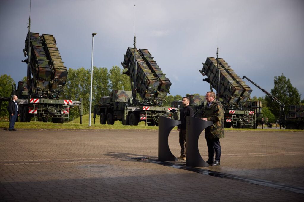 Ukrainian Pres. Volodymyr Zelensky visits a Patriot battery in Germany in 2024.