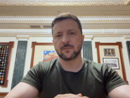 Ukrainian President Volodymyr Zelenskyy during his evening address on 11 May.