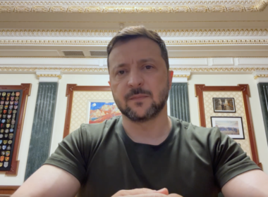 Ukrainian President Volodymyr Zelenskyy during his evening address on 11 May.