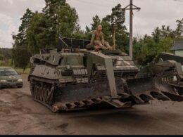 A Ukrainian breaching vehicle in Kursk.