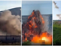 russia's black sea fleet ammo depot erupts after drone hit fire massive explosion secondary detonations military base perevalne occupied crimea crimea-perevalne-russian-ammo-depot-goes-boom early hours 16 strike reportedly russian ammunition near simferopol