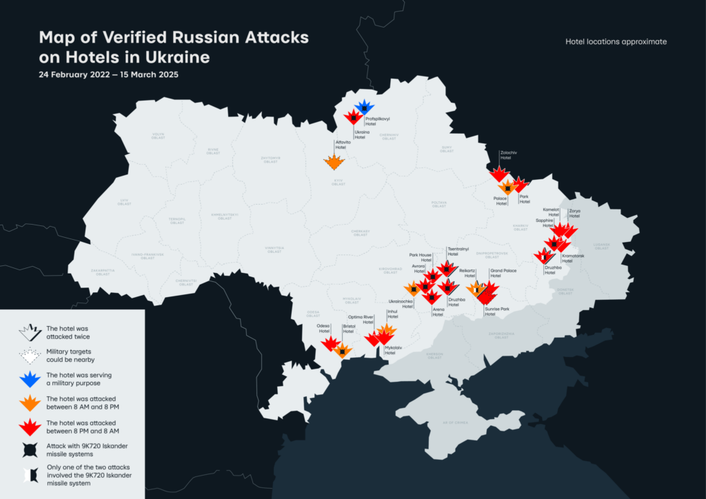 map shows russian attacks on hotels in ukraine