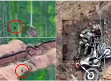 forbes drone captures deadly crash russian biker soldier moscow persists failed motorbike raids soldier's lethal attempt jump over anti-tank trench ukraine russian-dead-biker-military military faces equipment shortages increasingly relies motorcycles troop