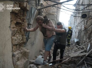 russia targeted ukraine 440 drones 32 missiles deadly overnight attack ukrainian air force says emergency workers rescue man cat after russian odesa 17 2025 service oblast 8499c408-b08a-4b56-a563-094c63a67f16 defenses neutralized 402