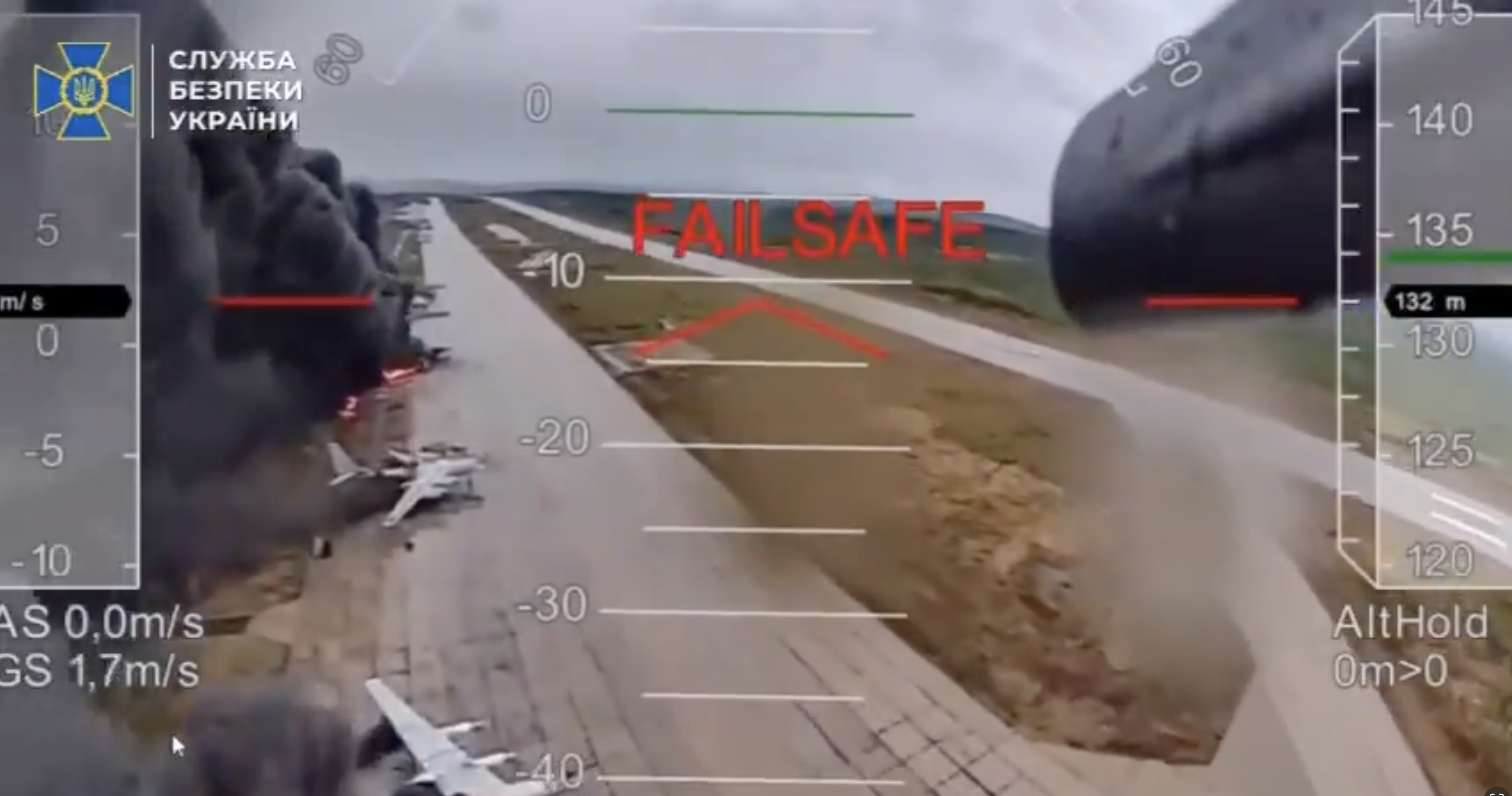 A screenshot from the Ukraine's Security Service (SBU) video, showing the Spiderweb operation that targeted Russian airbases across four regions and destroyed or damaged 41 Russian military aircraft.