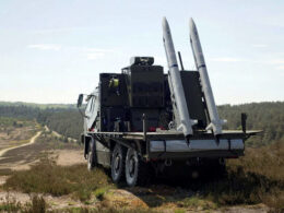 British-made Raven air defense system equipped with ground-launched ASRAAM missiles ready for deployment.