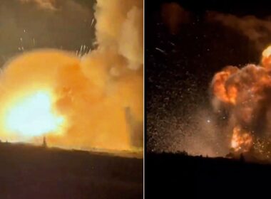 videos show russian ammo stockpile spectacularly destroyed donetsk's khartsyzk occupied since 2014 (video) massive secondary detonation mashroom cloud rising after donetsk oblast late 2 2025 powerful explosions erupted russian-occupied city