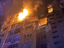 children injured odesa drone strike arms shipment stays suspended fire multi-story residential building 3 2025 dsns/facebook russian shahed russia's two three adults after high-rise took direct hit during attack overnight
