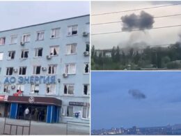 drones target russia's maker military-grade batteries airbase (video) shattered windows energiya plant yelets (l) smoke subsequent drone strike (right top) aftermath anti-air missile use over lipetsk telegram/exilenova+ strikes early hours